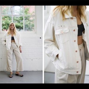 Free People White Denim Trucker Jacket